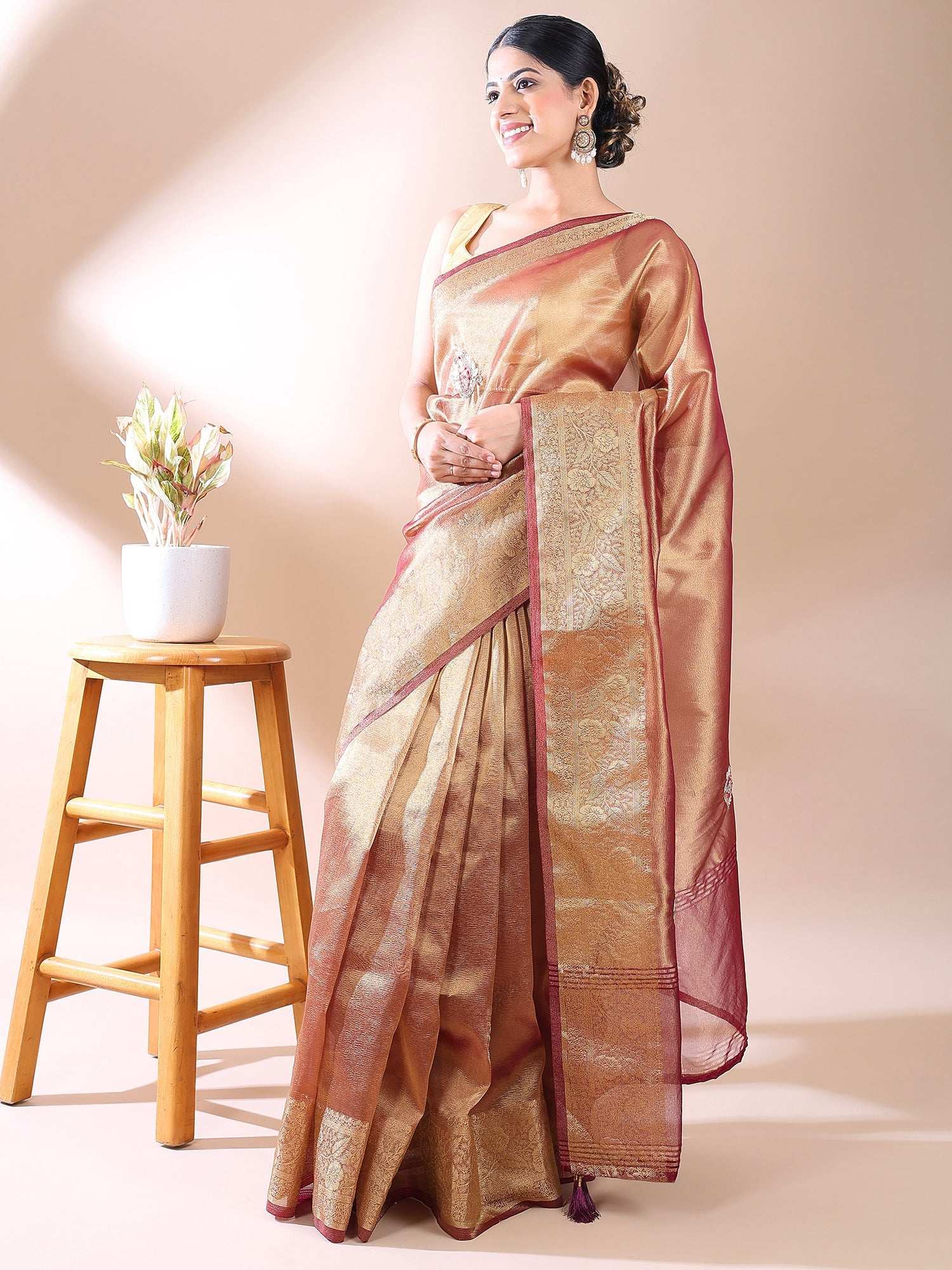 Noor-e-Gulab - Wine Toned Heritage Weave