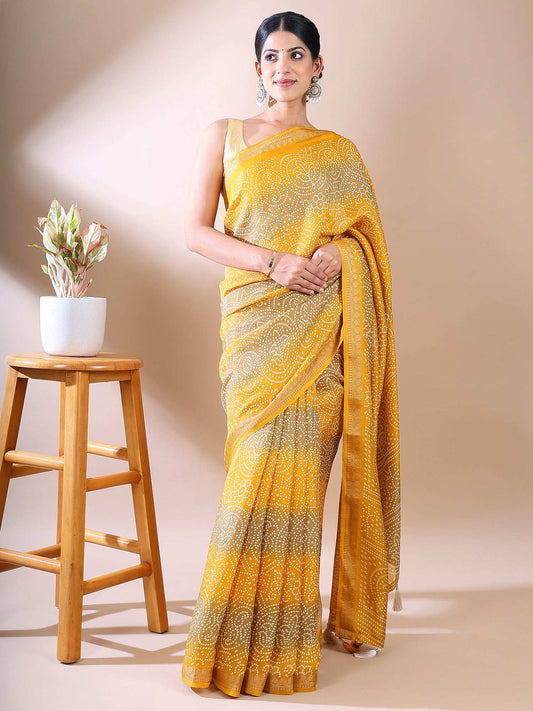 Classic Charm- Yellow Bandhani Georgette Silk Saree