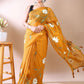 Fresh Bloom- Mustard Yellow Hand-Painted organza Cotton Saree