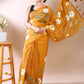 Fresh Bloom- Mustard Yellow Hand-Painted organza Cotton Saree