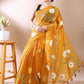 Fresh Bloom- Mustard Yellow Hand-Painted organza Cotton Saree