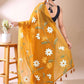 Fresh Bloom- Mustard Yellow Hand-Painted organza Cotton Saree