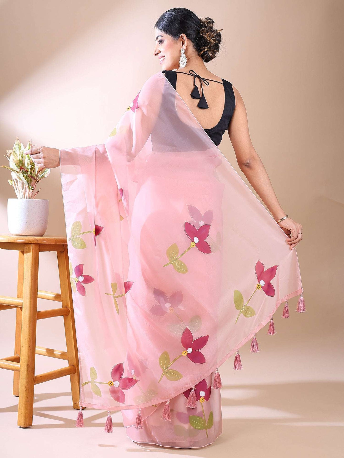Blossom Breeze- Hand-Painted Organza Saree