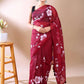 Elegant Bloom- Wine Purple Hand-Painted Organza Saree
