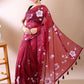 Elegant Bloom- Wine Purple Hand-Painted Organza Saree