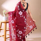 Elegant Bloom- Wine Purple Hand-Painted Organza Saree