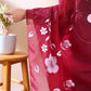 Elegant Bloom- Wine Purple Hand-Painted Organza Saree