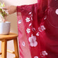 Elegant Bloom- Wine Purple Hand-Painted Organza Saree