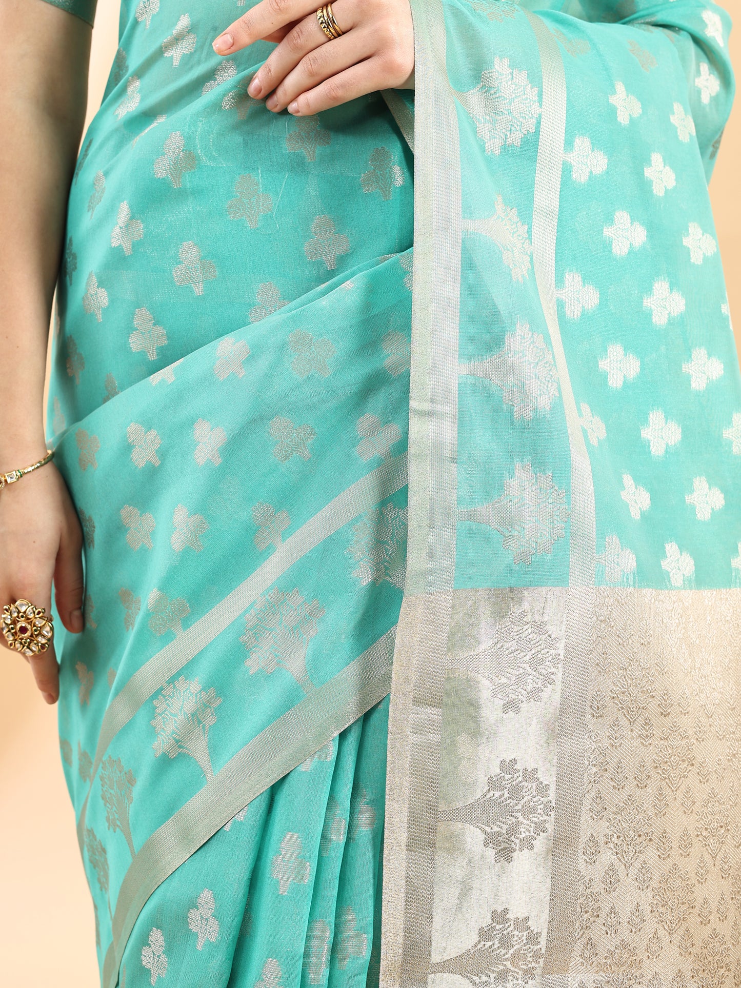 Rama Green Banarasi Chanderi Zari Woven Saree