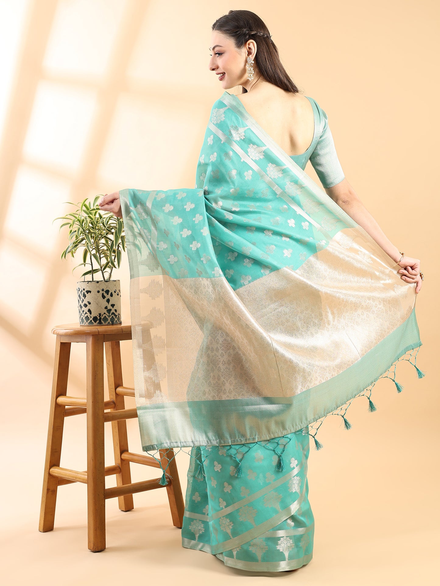 Rama Green Banarasi Chanderi Zari Woven Saree