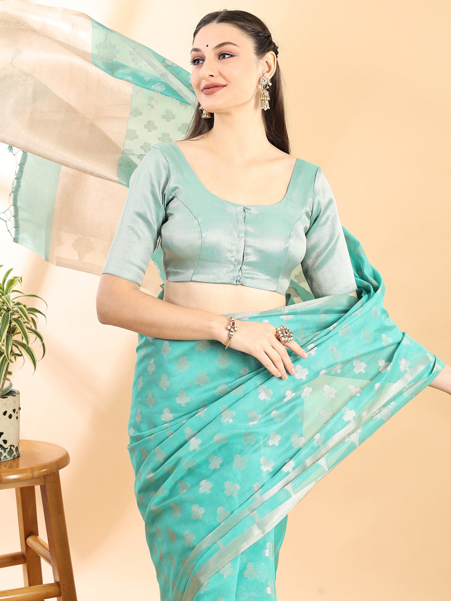 Rama Green Banarasi Chanderi Zari Woven Saree