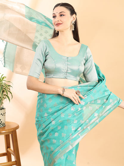 Rama Green Banarasi Chanderi Zari Woven Saree