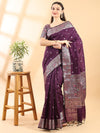 Purple Banarasi Chanderi Zari Floral Saree