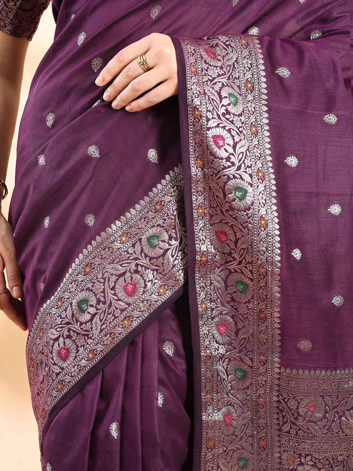 Purple Banarasi Chanderi Zari Floral Saree