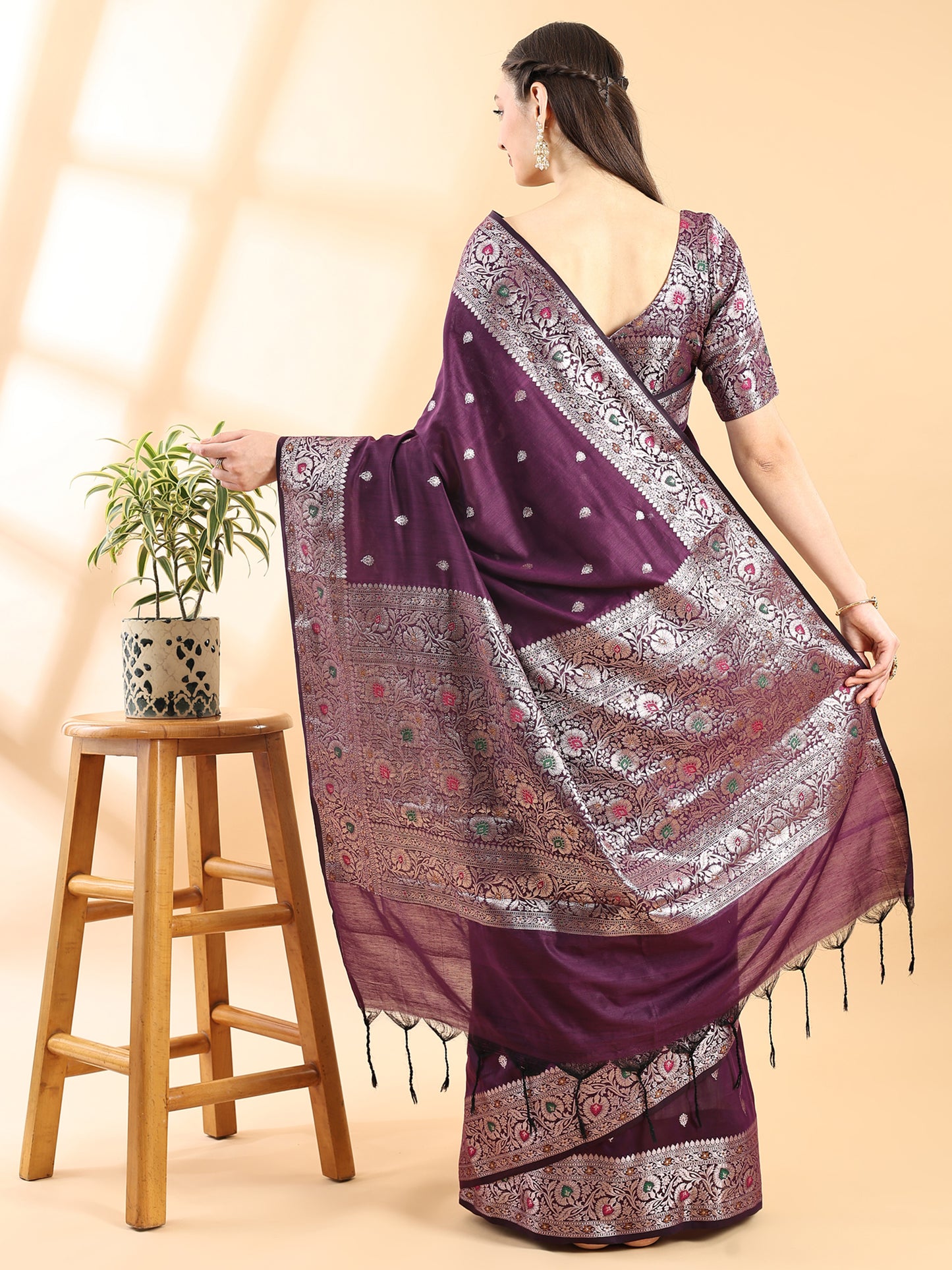 Purple Banarasi Chanderi Zari Floral Saree