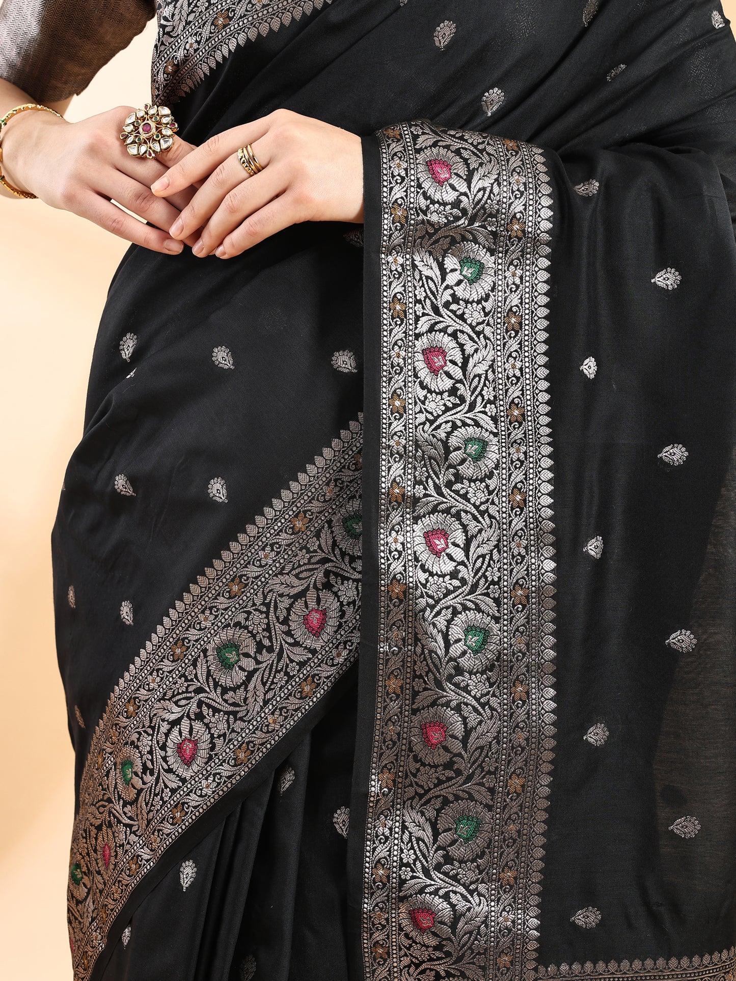 Black Banarasi Chanderi Meenakari Saree