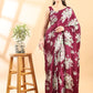 Wine Semi Crepe Floral Printed Saree