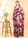 Wine Semi Crepe Floral Printed Saree