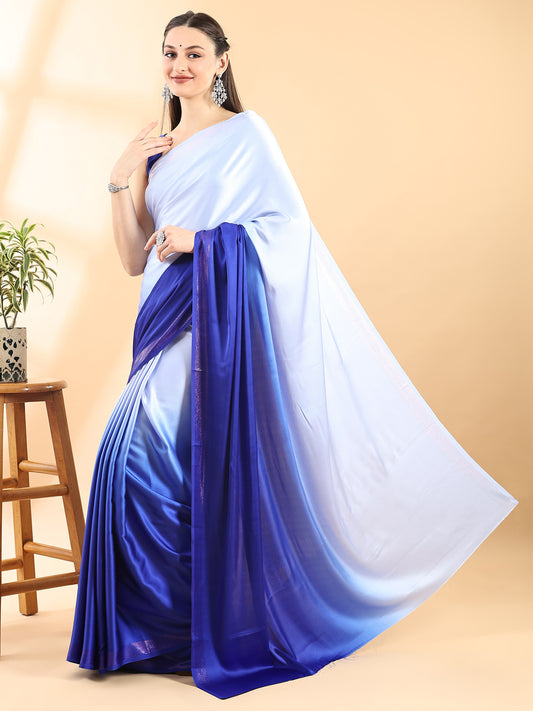Royal Blue Satin Saree with Rose Gold Shimmer Border