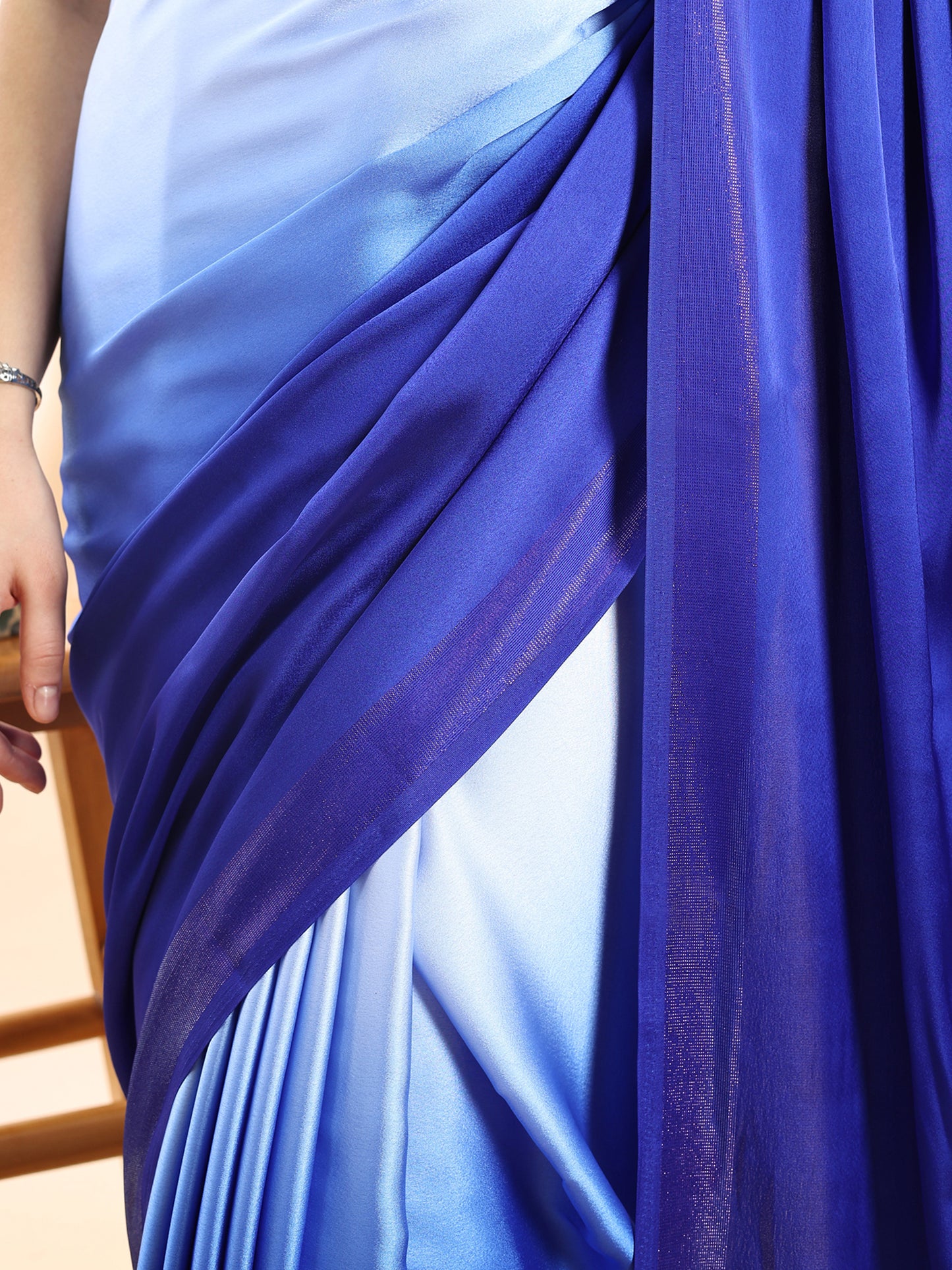 Royal Blue Satin Saree with Rose Gold Shimmer Border