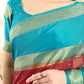 Maroon & Firozi Mysore Crepe Zari Woven Saree