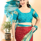 Maroon & Firozi Mysore Crepe Zari Woven Saree