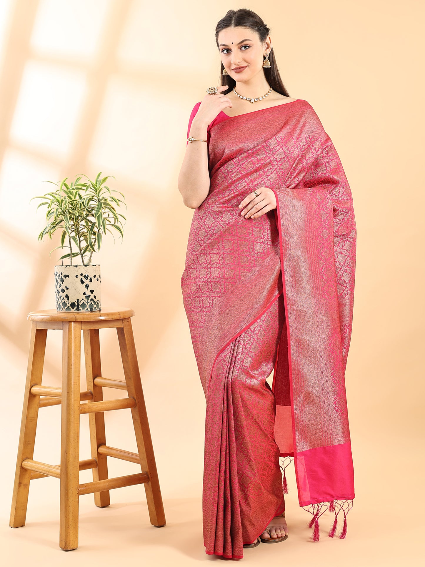 Magenta Banarasi Silk Zari Woven Saree