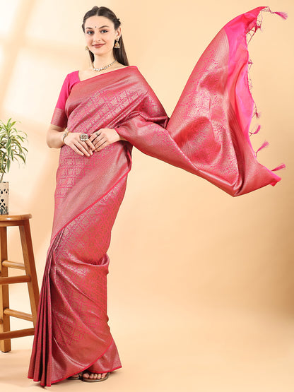 Magenta Banarasi Silk Zari Woven Saree