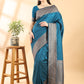 Teal Blue Banarasi Silk Zari Woven Saree