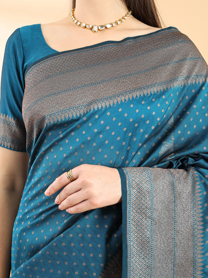 Teal Blue Banarasi Silk Zari Woven Saree