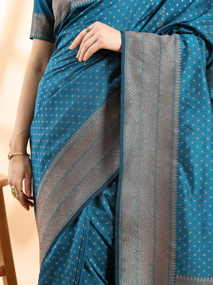Teal Blue Banarasi Silk Zari Woven Saree