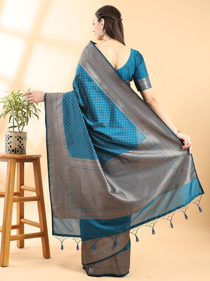 Teal Blue Banarasi Silk Zari Woven Saree