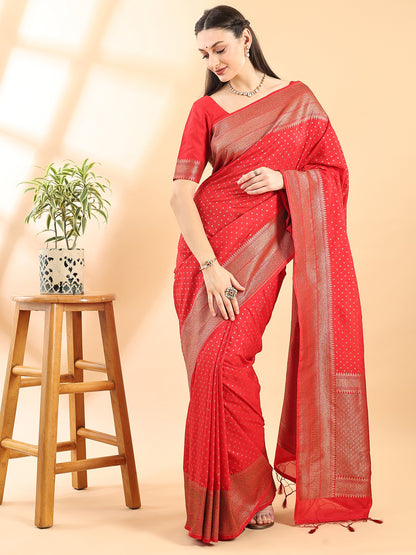 Red Banarasi Silk Zari Woven Saree