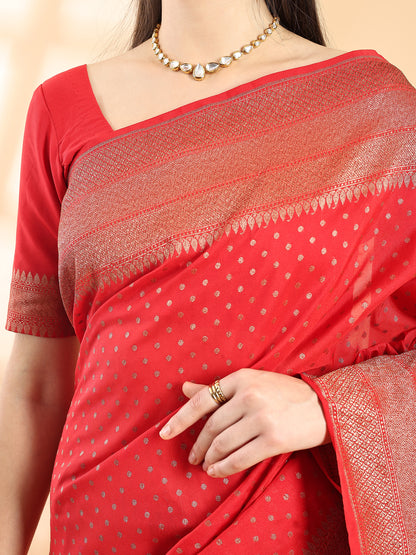 Red Banarasi Silk Zari Woven Saree