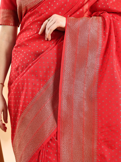 Red Banarasi Silk Zari Woven Saree