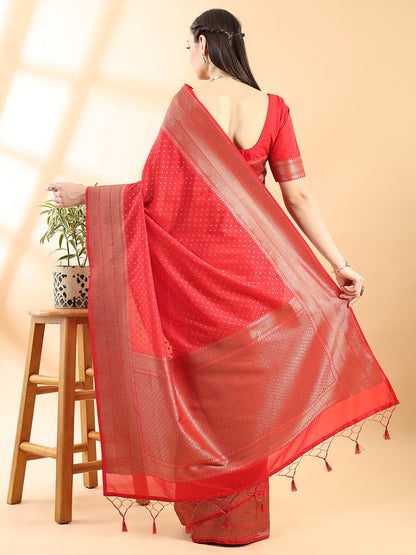 Red Banarasi Silk Zari Woven Saree