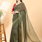 Green Checkered Pattern Georgette Saree