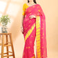 Deep pink Georgette Saree with Contrast Border and Chit Pallu