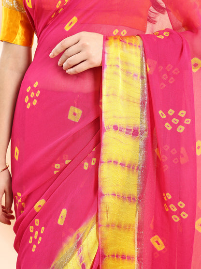 Deep Pink Georgette Contrast Border Saree