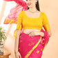 Deep pink Georgette Saree with Contrast Border and Chit Pallu