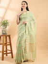 Pista Green Chanderi Silk Zari Striped Saree