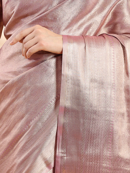 Peach Tissue Silk Zari Geometric Saree