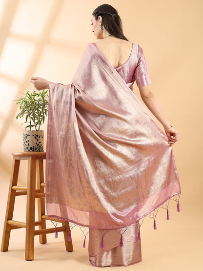 Peach Tissue Silk Zari Geometric Saree