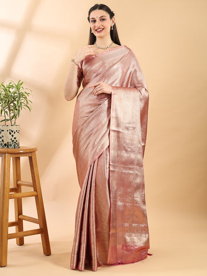 Mauve Tissue Silk Zari Geometric Saree