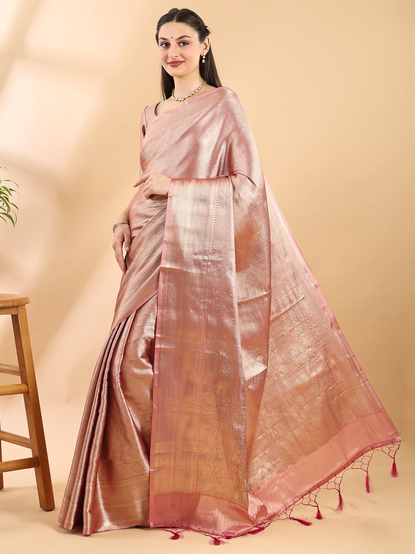 Mauve Tissue Silk Zari Geometric Saree