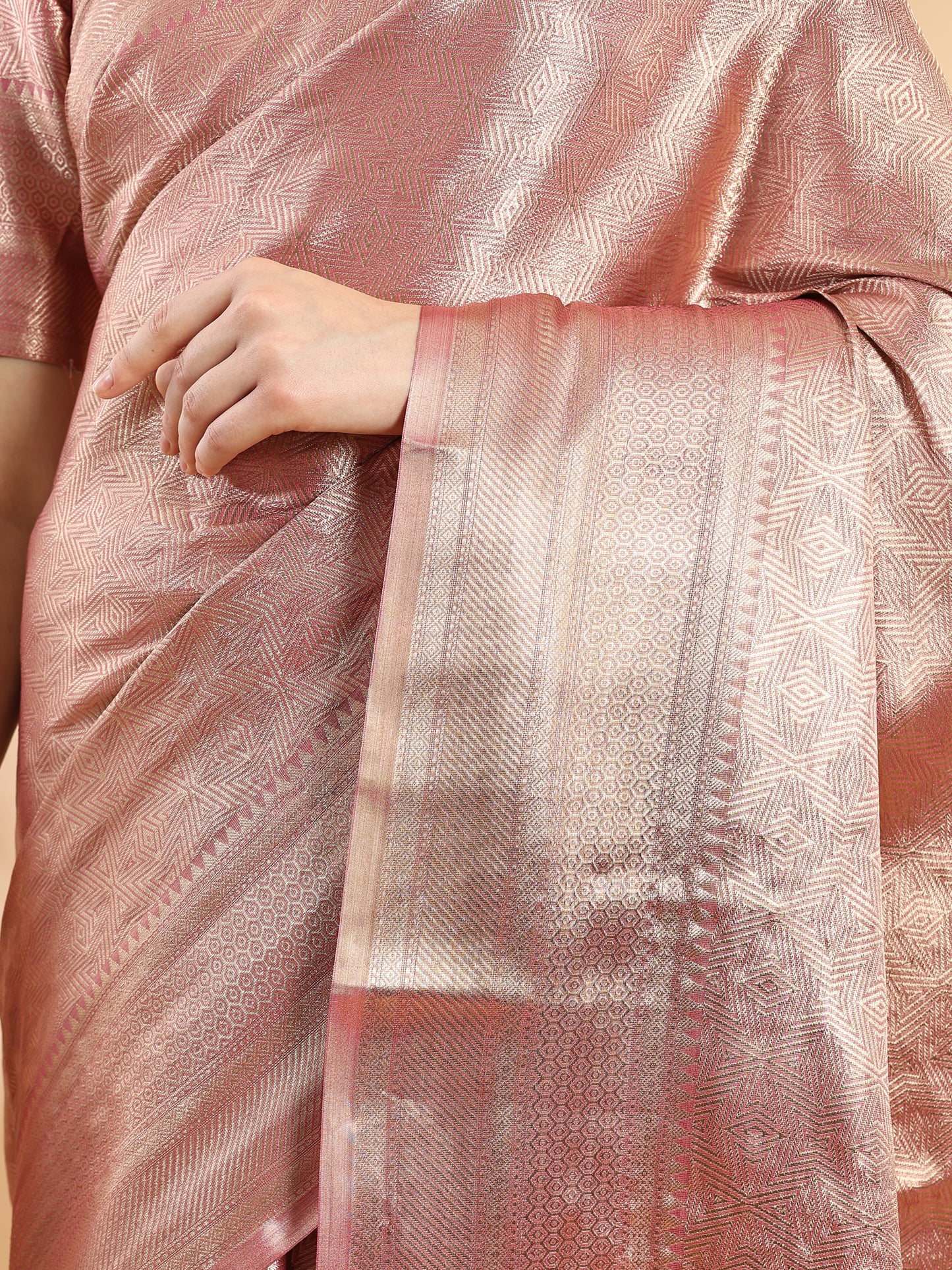 Mauve Tissue Silk Zari Geometric Saree