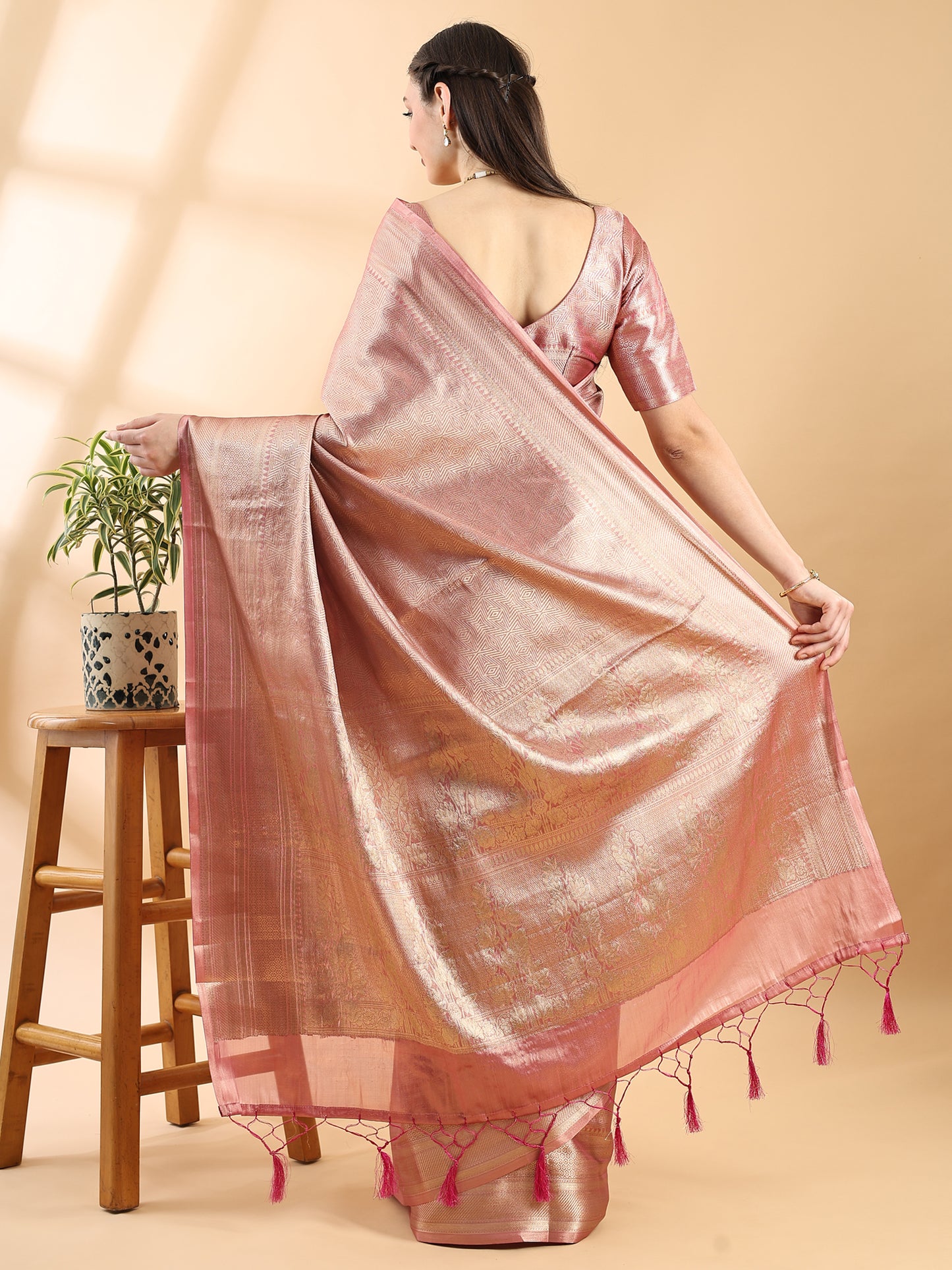 Mauve Tissue Silk Zari Geometric Saree