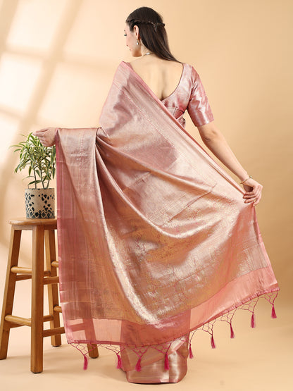 Mauve Tissue Silk Zari Geometric Saree
