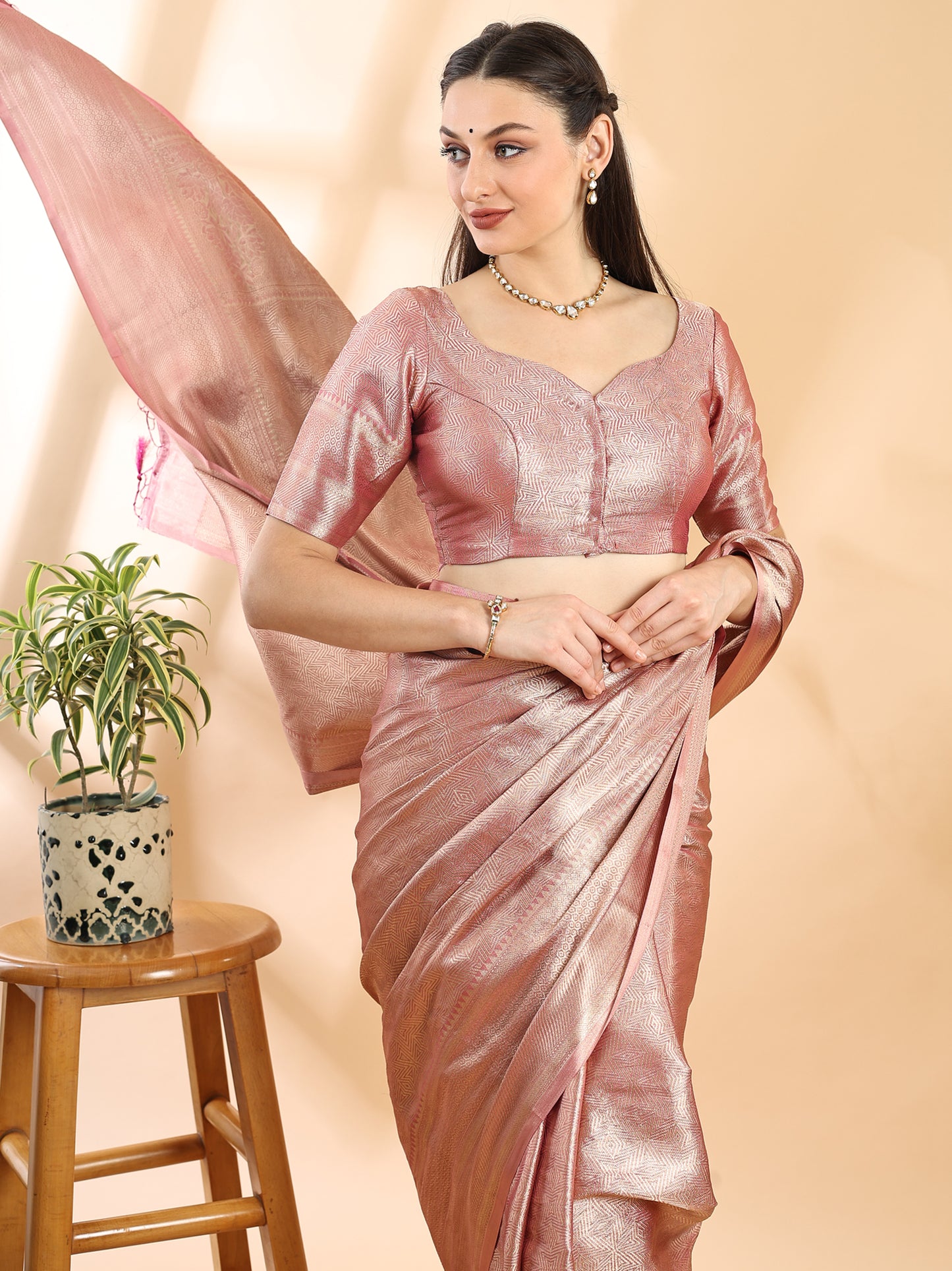 Mauve Tissue Silk Zari Geometric Saree
