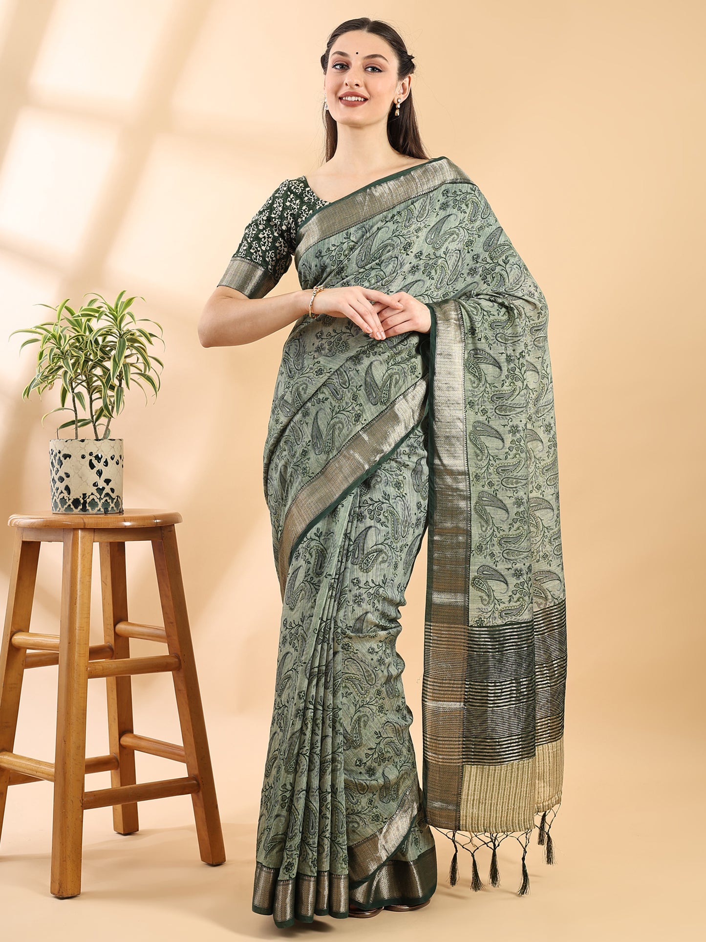 Green Assam Silk Golden Woven Saree